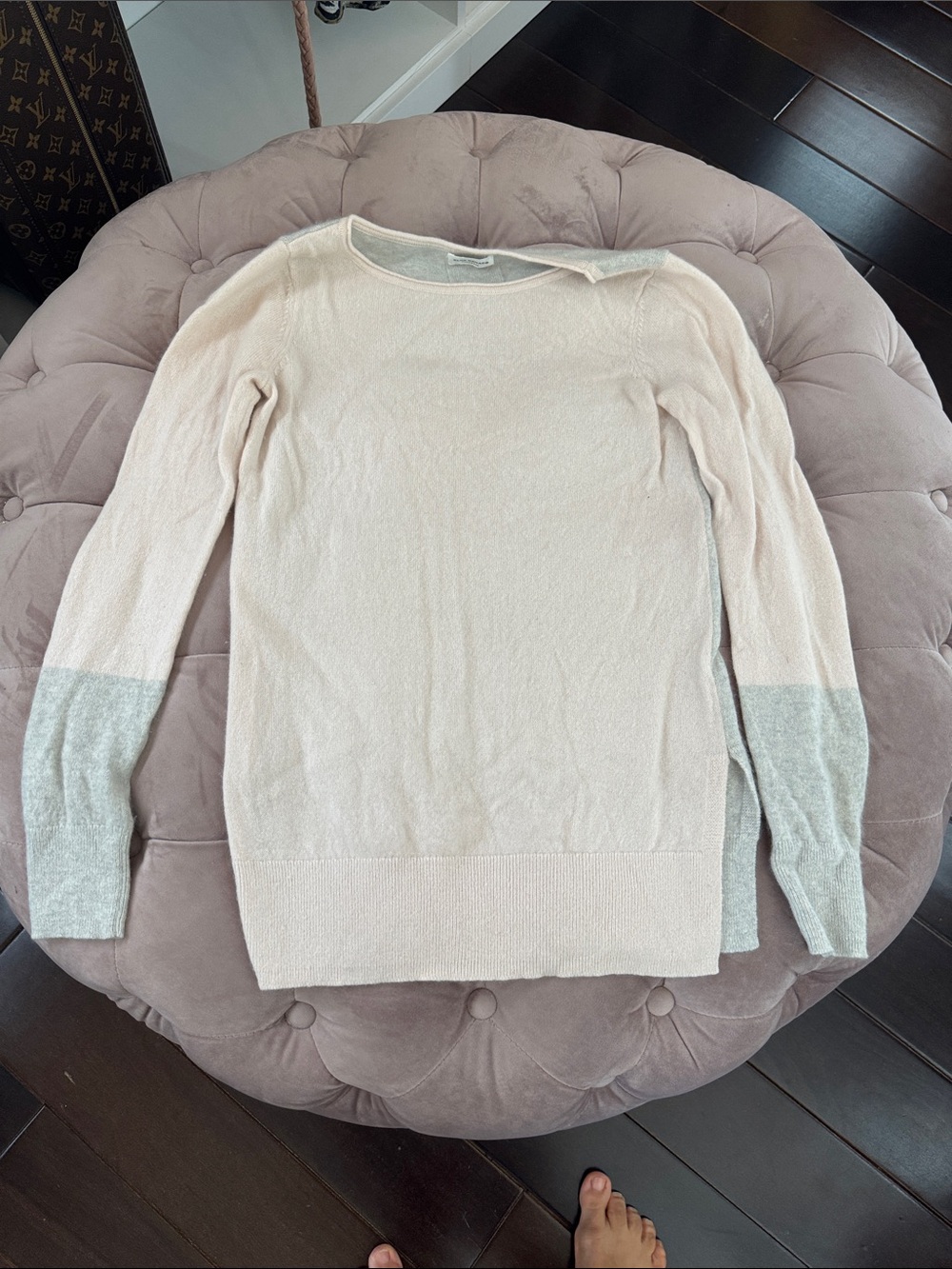 Club Monaco Pale Pink Sweater with Gray Sleeve Accents